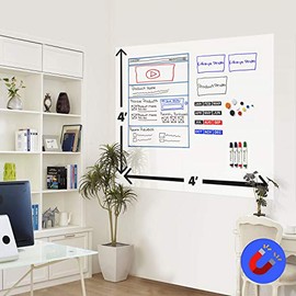 Magnetic Self-Adhesive Dry Erase Wallpaper with Dry Erase Markers and Microfiber Cloth (47.25" Tall x 48" Wide) Peel and Stick Backing