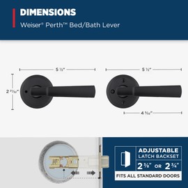 Weiser Perth Matte Black Door Handle, Reversible Privacy Lever, Interior Door Handles for Bedroom and Bathroom Doors, Keyless Bathroom/Bedroom Door Lock, Transitional Home Décor