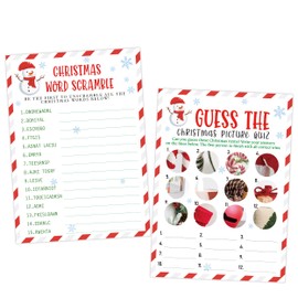 Xeqej Christmas Party Games, Christmas Games for Family Party, Picture Quiz and Word Scramble Game, Winter Holiday Activities Supplies for Friends and Family, Team Building, Group, Office, 01