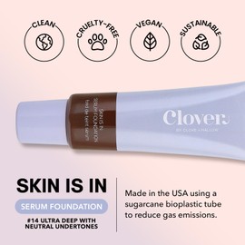 Clover Skin Is In Serum Foundation | Hydrating Face Serum, Lightweight Foundation, Cruelty-Free & Vegan | With Squalane And Sunflower Seed Wax | 30 ml - Shade 14 (Deep)
