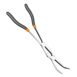 Long Reach Pliers with Comfort Grip Handle High Carbon Steel Needle Nose Pliers Double Compound Joints Long Portable Bent Nose for Tight Space Repair Work ZJMCAJY(Bending mouth 45 degrees,black)