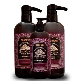 Black Canyon Amber Tonka Bean Scented Argan Oil Hair Shampoo, Conditioner and Hair Gel Set