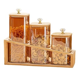 Glass Storage Containers with Lids (17oz/22oz/27oz), 3-Pack Glass Jars with Lids, Clear Glass Sugar Container, Pantry Organizers and Storage for Cookie Flour Oat Pasta Tea Coffee Bean (Square)