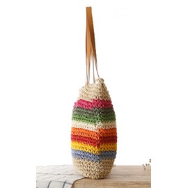 Rainbow Straw Bag for Women Contrast Striped Straw Shoulder Bag Beach Tote Bag Summer Straw Hobo Handbag 2024 Straw Purse