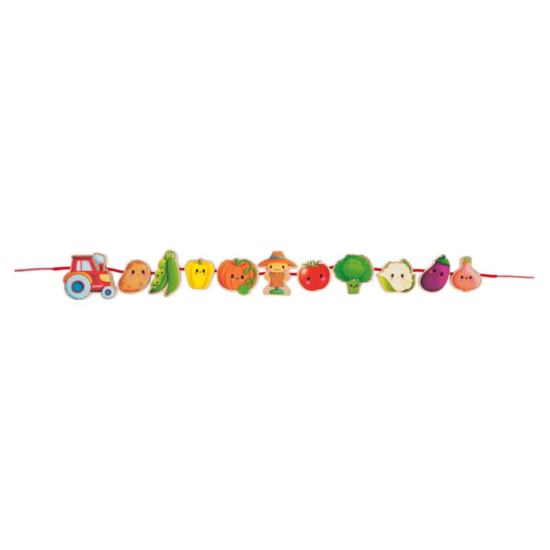Janod - Threading Beads - Vegetable Garden Theme - Early-Learning