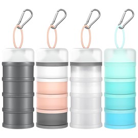 YEXEXINM 4 Pcs Protein Powder Container with Funnels Stand, 4 Stackable Protein Powder Dispenser with Portable Keychain Sports Supplements Storage Container for Workout Fitness Travel, 4 Color