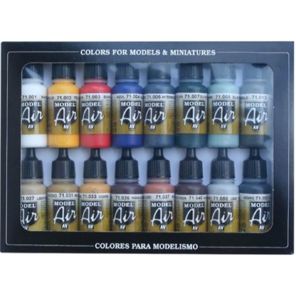 Vallejo Model Air Basic Colors Acrylic Paint Set for Air Brush - Assorted Colours (Pack of 16)