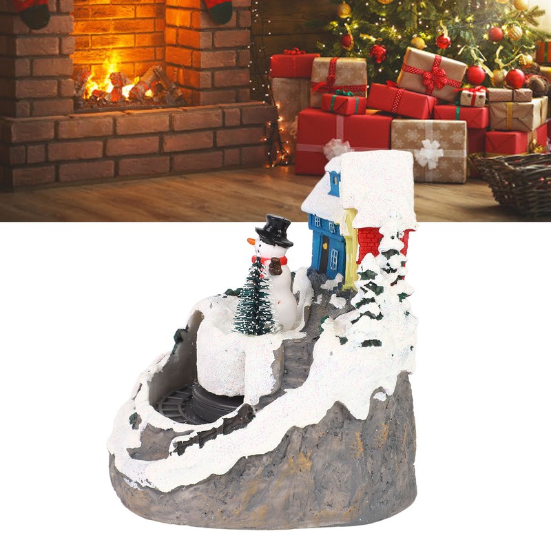 Xmas Music Box Resin Rotating Light Up Train Musical Box