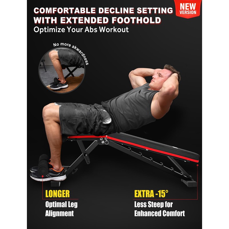 LINODI Adjustable Weight Bench for Home Gym，Foldable Incline Decline Flat