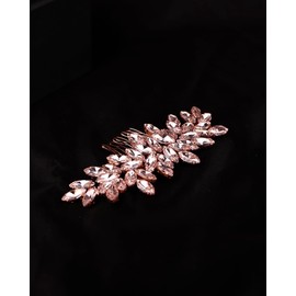 Rumtock Wedding Bridal Pink Crystal Side Headpiece for Women Girls Women Girls Special Occasion Gold Hair Comb Jewelry (Pink)