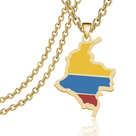 CENWA Colombian Map Flag Necklace Colombia Jewelry Gift For Colombian Friend, Stainless Steel, No Gemstone, GOLD