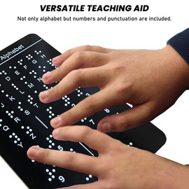 Braille Alphabet Board,Braille English Alphabet with Raised Dots, Numbers & Punctuation Braille Learning for Beginners, Braille Teaching Aid for Blind Children, Adults-7.5 x 5 inches-Black