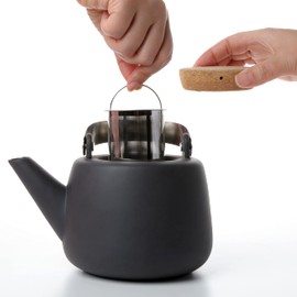 VIVA Nicola Charcoal Porcelain Japanese Style Tea pot - 40 oz / 1.18L with Loose Leaf Tea Infuser Mesh, Stainless Steel Filter and Handle, Cork Lid