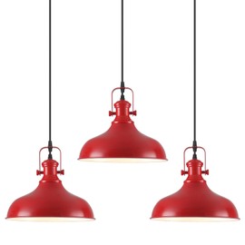 LWWHQ Red Farmhouse Pendant Lights, 11.4" Industrial Pendant Lighting for Kitchen Island, Kitchen Island Lighting, Island Pendant Light for Kitchen, Barn, Dining Room, 3 Pack