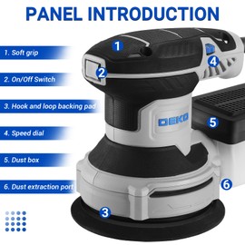 Orbital Sander Corded Hand Sander: DEKOPRO 5" Random Orbital Sander with Dust Box, 6 Various Speeds Electric Palm Sander with Dust Box, 16Pcs Sandpapers for Woodworking & Sanding (Blue)