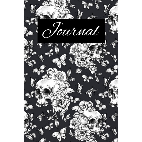 Skull and Roses Journal Goth Notebook, Lined 6x9 inch 192