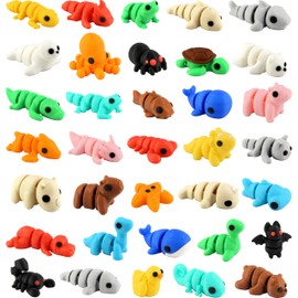 PowerTRC 35 Pcs 3D Printed Animals Set, 2 inches Mini 3D Printed Animals, Cute Pocket Pets Animal Figurine Toys, Articulated Flexible Fidget Toy for Desk Decoration, Goody Bag Stuffers