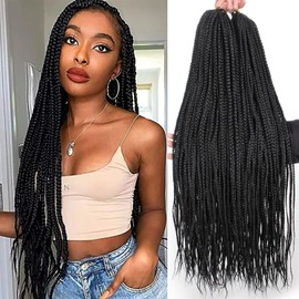Mscat 8 Packs 30 Inch Box Braids Crochet Hair Pre-looped Knotless Medium 3X Braids 144 Strands Boho Braids Hair Extensions Long Box Braids Black Synthetic Crochet Hair for Women (1B#)
