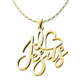 The Positive Christian I Love Jesus Necklace - Stainless Steel - Silver or Gold - Christian Gifts for Women of Faith - Religious Jewelry Gift for Christmas, Wedding, Anniversary (Gold)