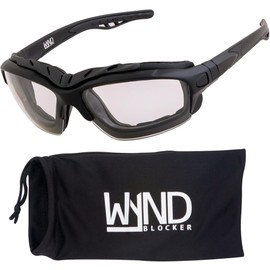 WYND Blocker Calvert Motorcycle Riding Glasses Extreme Sports Wrap Dry Eye Sunglasses (Model 338 - Flat Black, Clear)