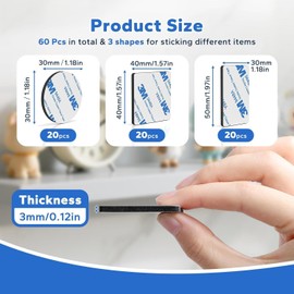 HASAAO Double Sided Tape 60 Pcs Versatile Double Sided Adhesive Foam Mounting Tape Solution for Walls, Crafts, Home, Office, School and More - Pre-Cut Foam Tape (Round, Square & Rectangle)