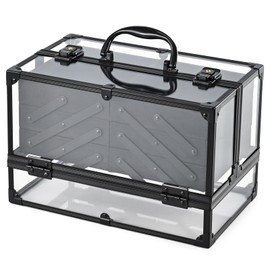 FRENESSA Makeup Train Case 11.8 Inch Acrylic Large 6 Tray Large Cosmetic Organizer Case Portable Storage Box for Make up Artist Jewelry Nail Kits Crafts Beauty Makeup Display Case Black