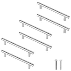 Cjueiom 6 Pack Brushed Nickel Cupboard Handles 96mm Hole Center T Bar Handles, Stainless Steel Drawer Handles Long Wardrobe Door Handles Pulls, 150mm Length Kitchen Cabinet Handles for Bedroom Drawer