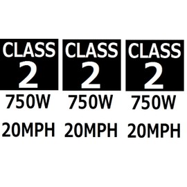 Electric Bicycle Frame (3 Stickers a Pack) Class Identification Number Weatherproof Vinyl Removable Decals Sets - Class 1 2 3 250 500 750W 20 28MPH Electric Bike e-Bike (Class 2 750W 20MPH)