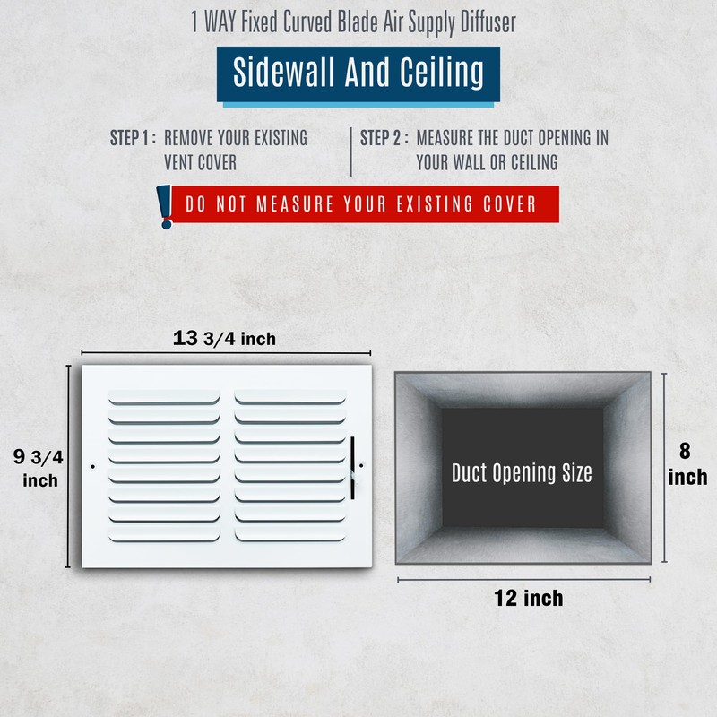 Fits 12x8 Duct Opening 1 Way Fixed Curved Blade Air