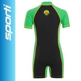 Sporti Kids Full Wetsuits - Seaskin Wetsuit for Boys Girls - Neoprene Thermal Swimsuits for Swim Practice - Short Sleeve Thermal Swimsuit - UPF 50 Minnow Short Sleeve - Black/Green Gecko - 4T