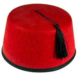Red Felt Fez Hat Tommy Cooper Turkish Black Tassels Unisex Cap Fancy Dress (Red)