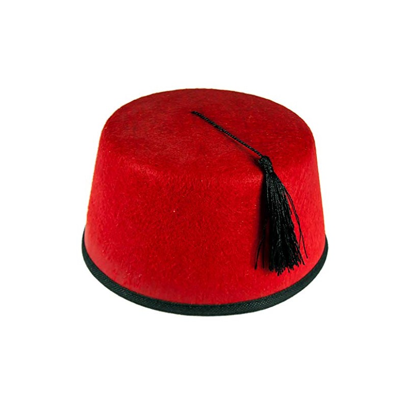 Red Felt Fez Hat Tommy Cooper Turkish Black Tassels Unisex