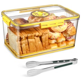 Aulin Large Bread Storage Container with Airtight Lid - Bread Box for Kitchen Countertop, Time Recording Bread Keeper for Homemade Bread, Bagel, Cookies, Cupcakes | with Stainless Steel Tongs(Yellow)