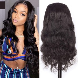 Huarisi U Part Wig Human Hair for Women, 100% 10A 1b Brazilian Hair Body Wave, Glueless Full Head Clip in Half Wigs U Shape Wigs, 150% Density Natural Color (20 Inch)