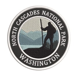 North Cascades National Park, Washington Mountain Hiker Embroidered Premium Patch DIY Iron-on or Sew-on Decorative Badge Emblem Vacation Souvenir Travel Gear Clothes Appliques Wildlife Explore Nature