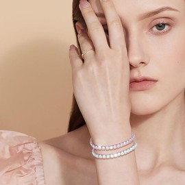 Suyi Tennis Bracelets for Women Cubic Zirconia Bracelet Adjustable Slider Bracelet Jewelry Silver Pink 1