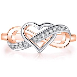 Jude Jewelers Silver Rose Gold Heart Shape Infinity Style Promise Anniversary Ring (Silver Rose Gold, 7)