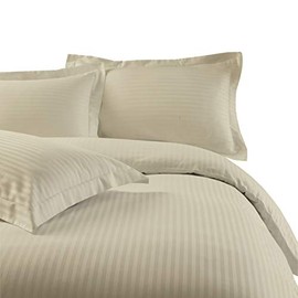 sheetsnthings 6 Piece Bed in a Bag Twin Size Set Includes: 100% Cotton, 300TC Striped Linen (Sheet Set + Duvet Cover Set) + All Season White Down Alternative Comforter