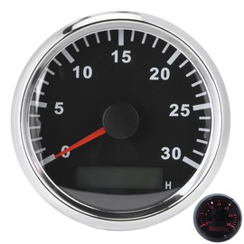 RPM Gauge, Tachometer Sensor Gauge 85mm / 3.3in Boat Tachometer Sensor Marine Tachometer, IP67 Tacho Gauge 12V / 24V Red Light with LCD Display Service Hour Meter 3000 RPM (Black