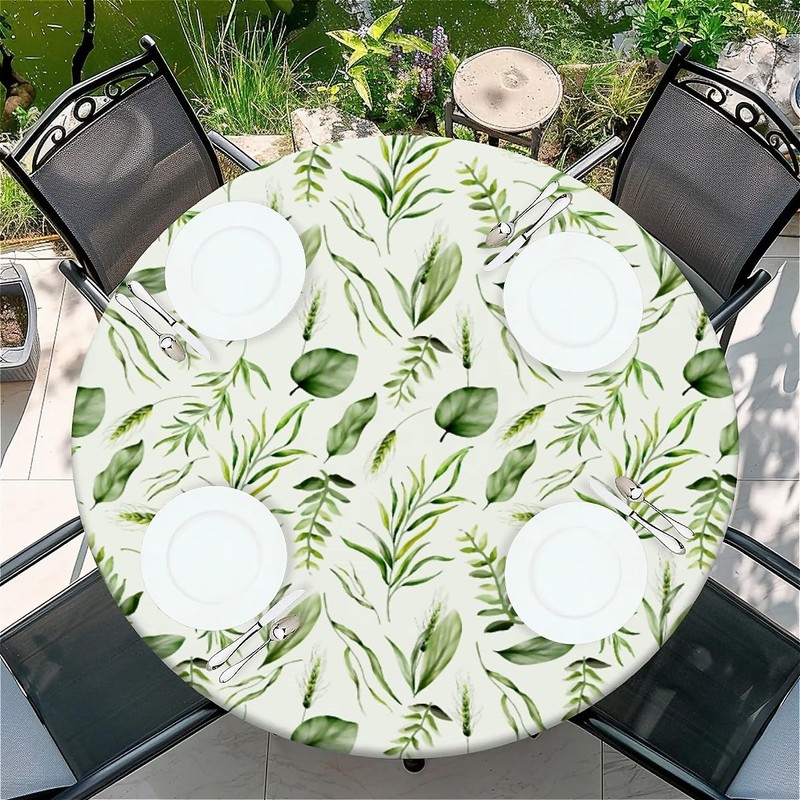 Outdoor Round Tablecloth with Elastic Band Diameter 60 Inches -