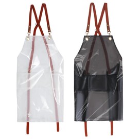 Vukehon Waterproof Apron with pocket, 2PCS Transparent Adjustable Premium Hair Stylist Salon Apron, Clear White & Black,70cm