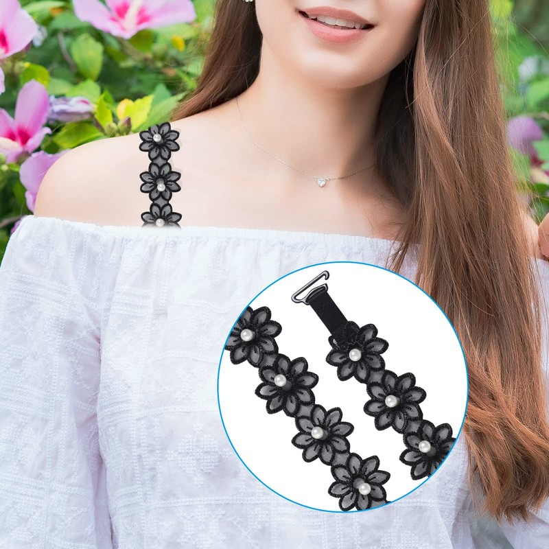 obmwang 3 Pairs Women's Bra Straps Lace Flower Elastic Adjustable