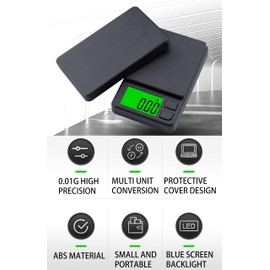 VITSOL Digital Pocket Scale 1000g x 0.01g Weigh Gram Scale, Mini Scale, Digital Grams Scale, Food Scale, Jewelry Scale, Kitchen Scale with Backlit LCD, 7 Units Tare, Battery Included, Black