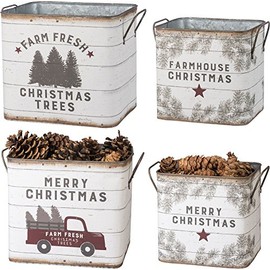 Primitives by Kathy 39896 Farmhouse Tin Buckets, Farm Fresh Christmas Trees