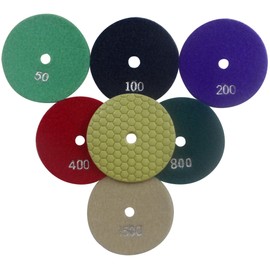 Konfor 4 Inch 6-Step Dry Diamond Polishing Pads for Granite Stone Concrete Marble 6 Piece Set
