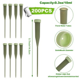 DAJAVE 200 Pcs Floral Water Tubes, 6 Inch Plastic Green Flower Water Tubes with Rubber Caps, Flower Tubes for Flower Stem Arrangements Florist Supplies