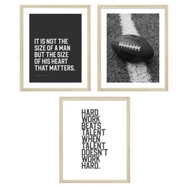Summit Designs Football Inspirational Motivational Quotes - Set of 3 (11x14) Inch Unframed Poster Photo - Black and White Kids Boys Bedroom Decor