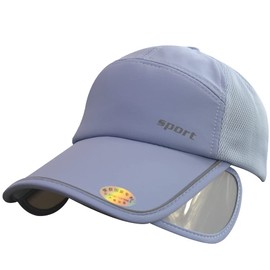 Women Retractable Baseball Cap Hat Summer Wide Brim Sun UV Protection Mesh Visor, Sky Blue, One Size