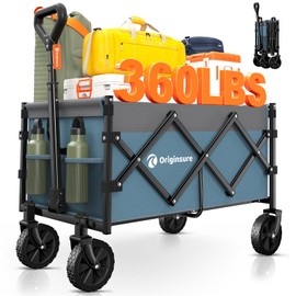 Originsure Collapsible Wagon Cart Foldable - Portable Heavy Duty Folding Beach Wagons with Wheels - Outdoor Utility Carts for Groceries, Shopping, Camping with Large Capacity - Grey&Blue