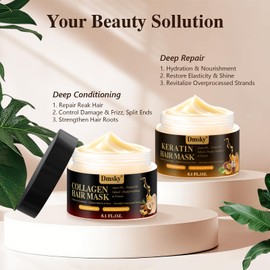 2 Pack Hair Mask for Damaged Hair - Collagen Hair Mask & Keratin Hair Treatment -Hydrating,Repairing,Nourishes Deep Conditioning Hair Masks for All Hair Types,480ml